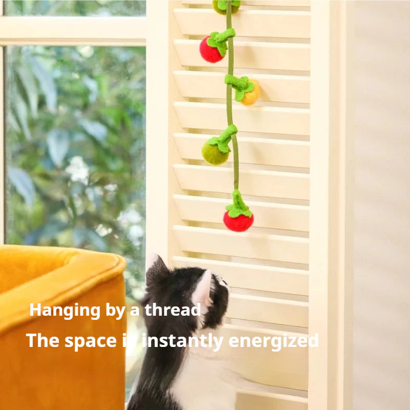 Hanging Cat Toy – Wool Felt Tomato Vine with Catnip & Bell for Interactive Play - Image 2