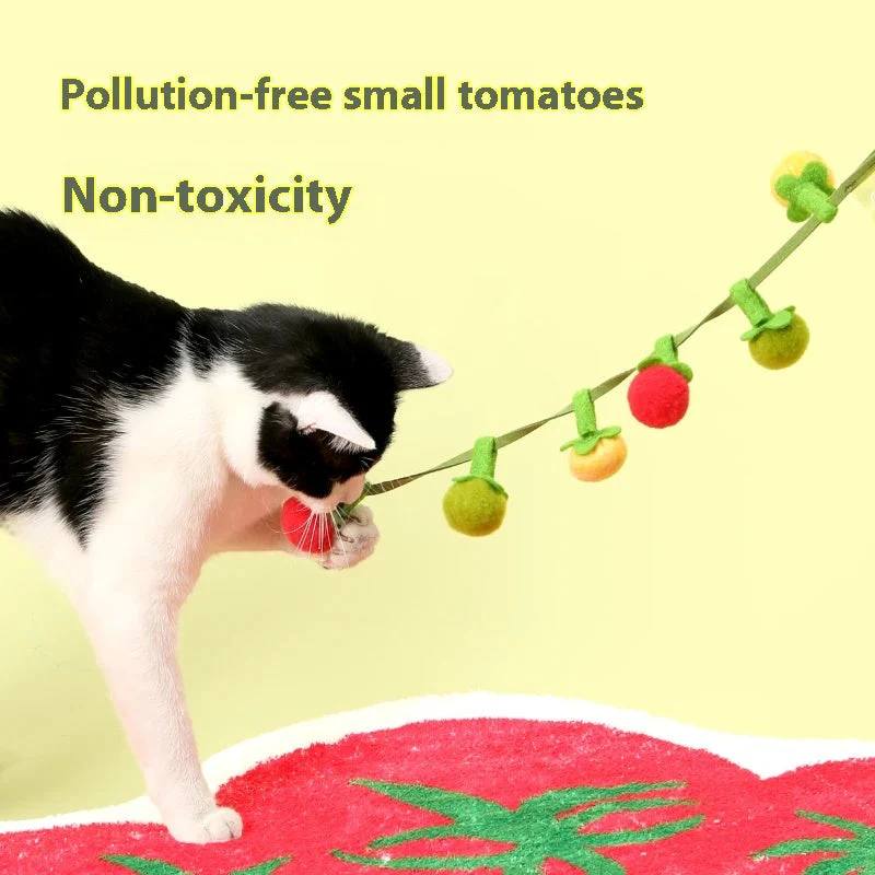 Hanging Cat Toy – Wool Felt Tomato Vine with Catnip & Bell for Interactive Play - Image 3