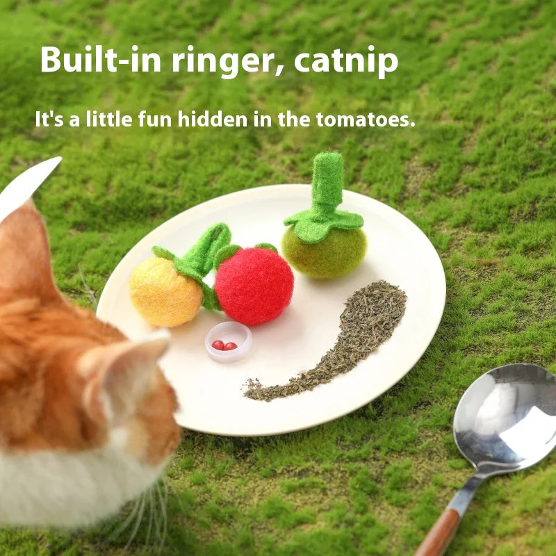 Hanging Cat Toy – Wool Felt Tomato Vine with Catnip & Bell for Interactive Play - Image 4