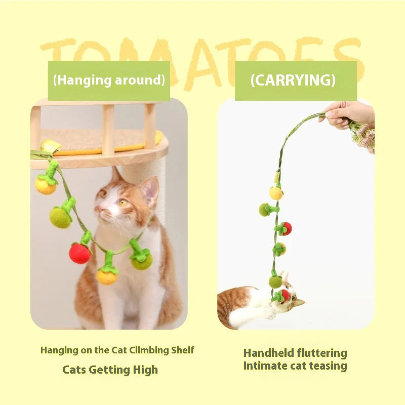 Hanging Cat Toy – Wool Felt Tomato Vine with Catnip & Bell for Interactive Play - Image 5