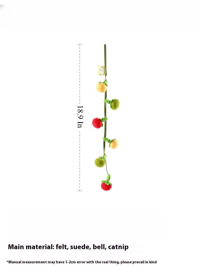 Hanging Cat Toy – Wool Felt Tomato Vine with Catnip & Bell for Interactive Play - Image 6
