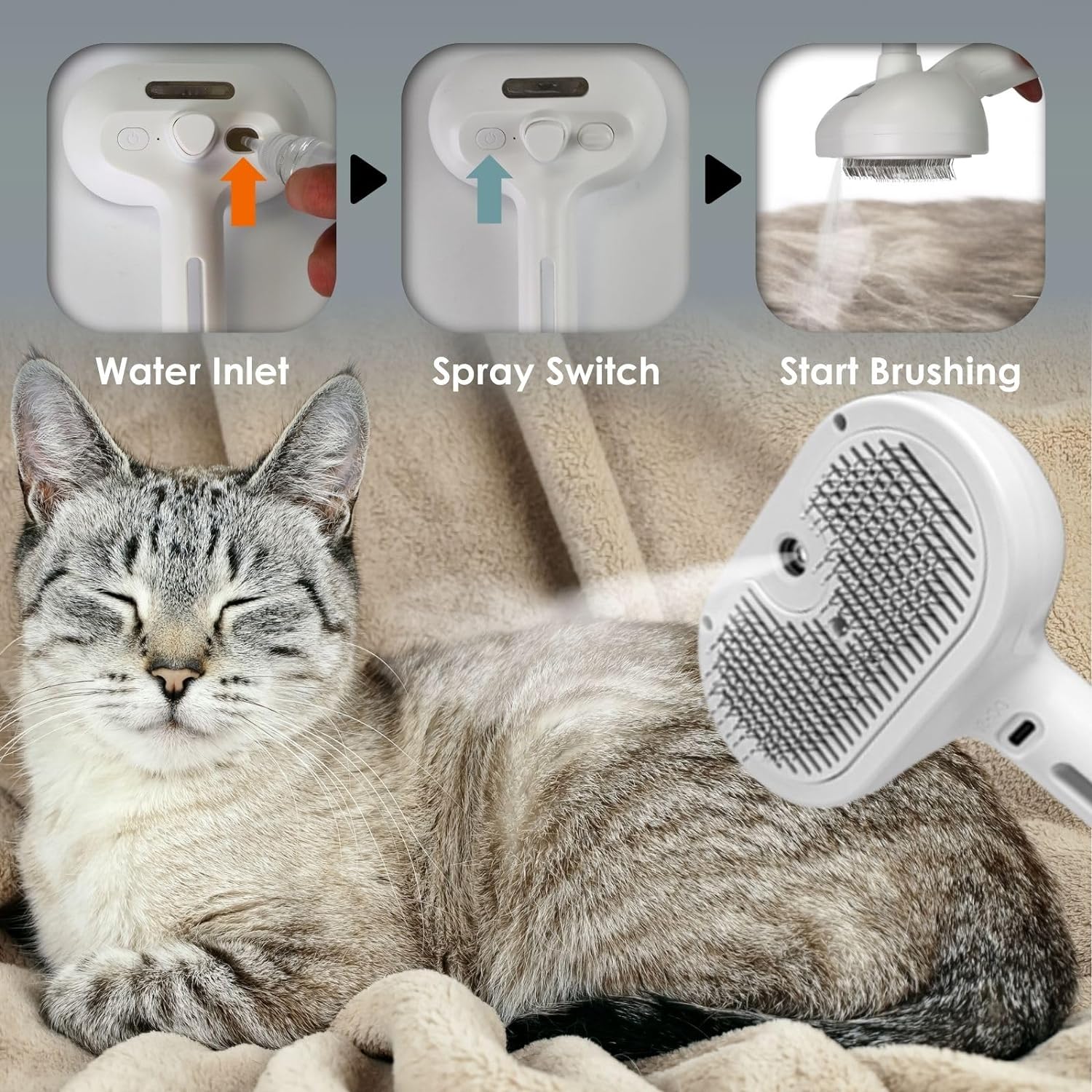 Mist Massage Brush sheddyMist PuffGroom Cat Brush - Image 3